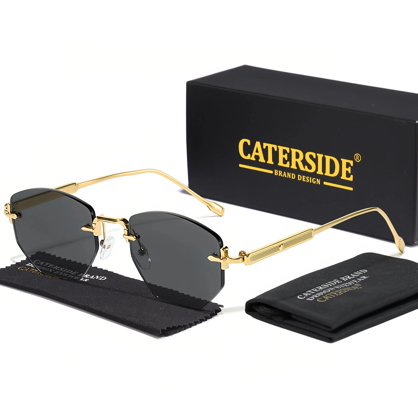 CATERSIDE Men's Fashion Retro Frameless Sunglasses Polygon Rimless Y2K Sun Glasses Women Travel Party Business Eyewear UV400
