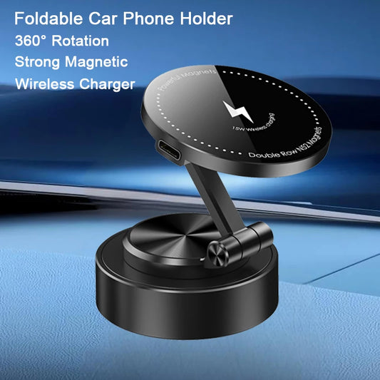 Magnetic Car Phone Holder Wireless Charger 360° Rotating Vacuum Mount Stand