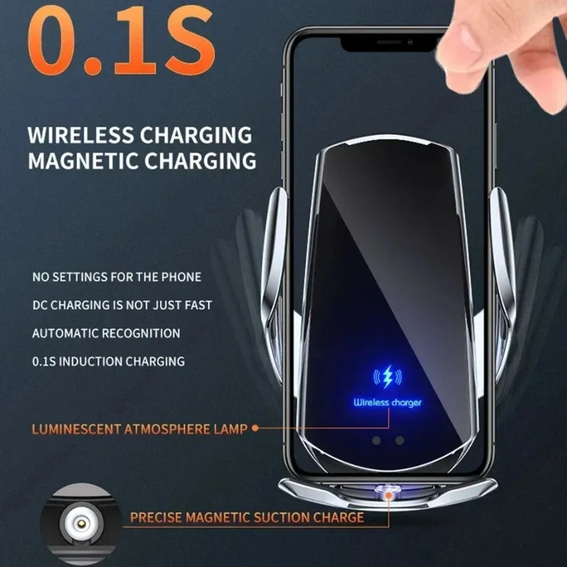 15W Car Magnetic Wireless Charger Automatic Car Mount Phone Holder For iPhone Samsung Infrared Induction Fast Charging