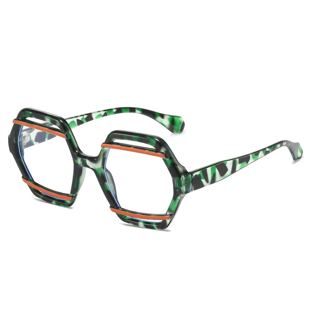 JNPCXI Retro Polygon Jelly Tea Sunglasses Women Fashion Gradient Eyewear Shades UV400 Men Rivets Sun Glasses