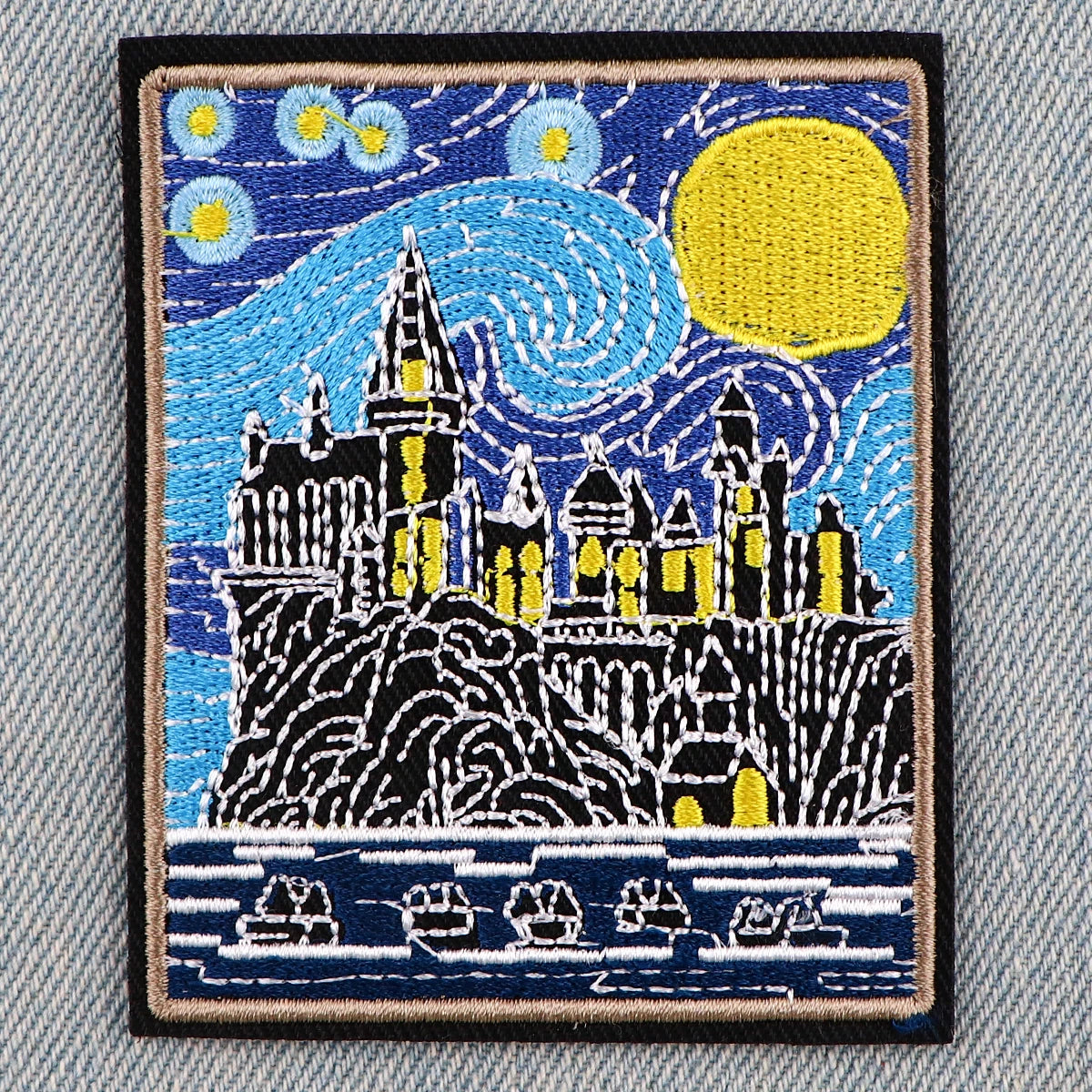 Van Gogh Art Oil Painting Embroidered Patches For Clothing Iron On Patches Starry Sky Patches For Clothes Applique Stripe Badges