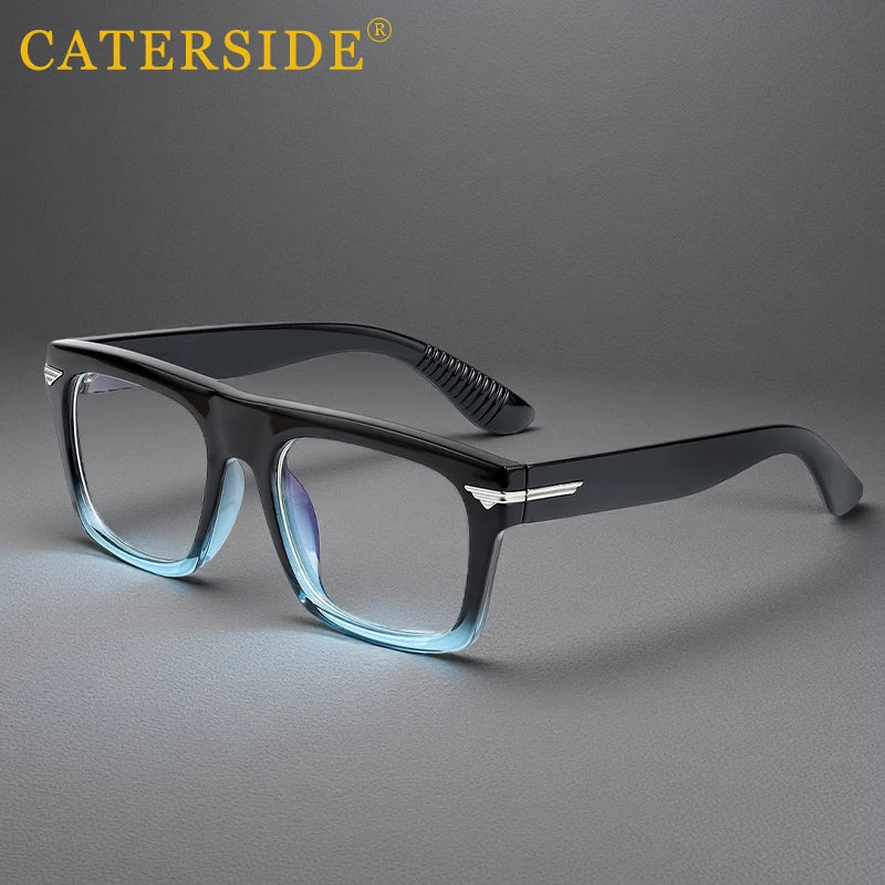CATERSIDE Men Anti Blue Light Glasses for Square TR90 Frame Ultralight Retro Plain Glasses Trendy Myopia Computer Eyewear Frame