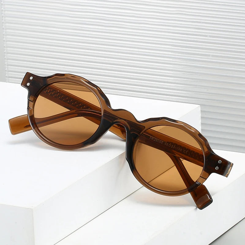 JNPCXI New TR90 Polygon Round Men Sunglasses Retro Rivets Women Gray Shades UV400 Sun Glasses