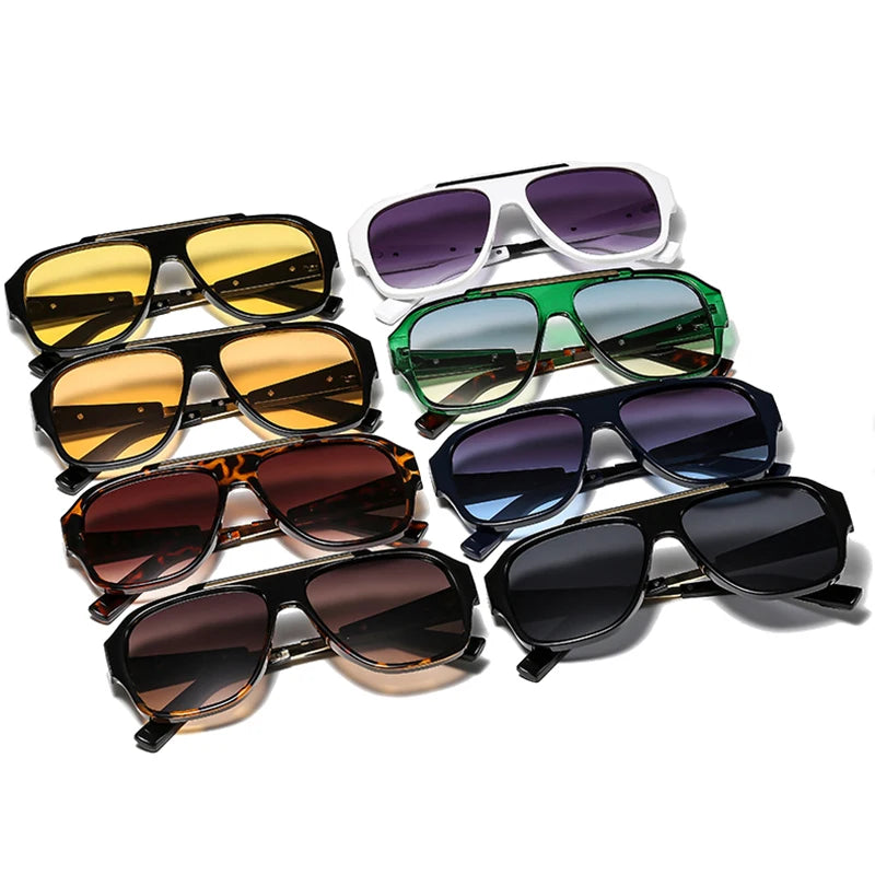 JNPCXI New Fashion Rivets Square Women Sunglasses Shades UV400 Retro Trending Gradient Men Punk Yellow Sun Glasses