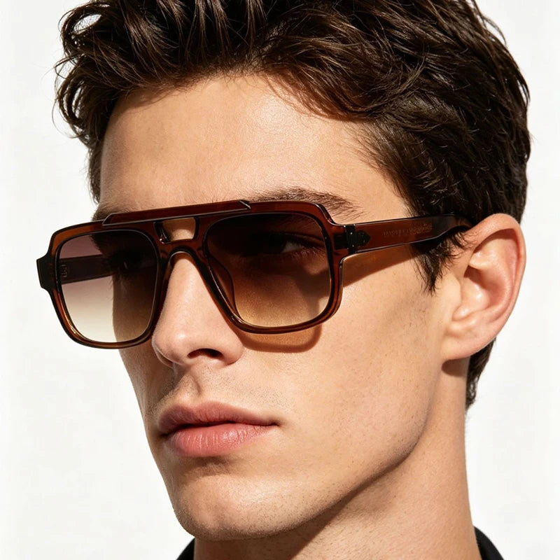 JNPCXI Fashion Double Bridges Square Men Sunglasses Fashion Gray Blue Shades UV400 Women Outdoor Punk Sun Glasses