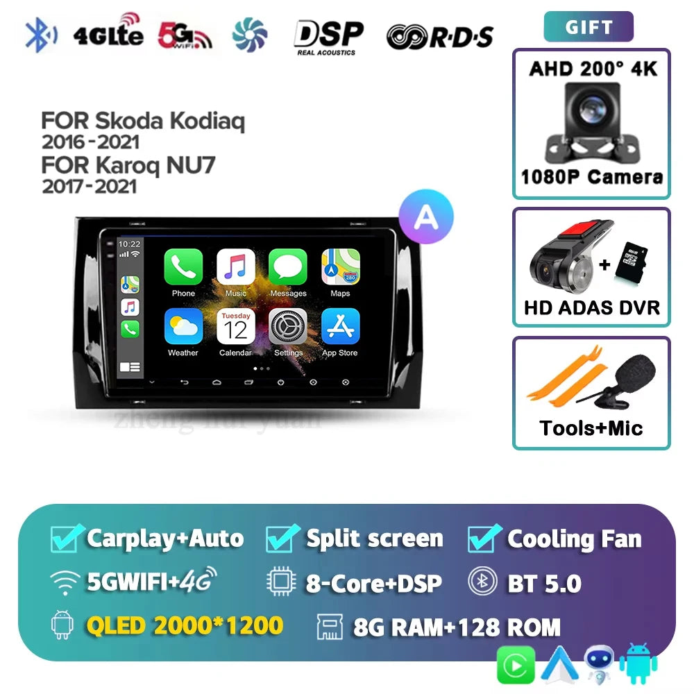 For Skoda Kodiaq 2016 - 2021 Android 15 4G WIFI Car Radio Carplay Auto Multimedia Stereo Video Player GPS Navigation 12+256GB BT