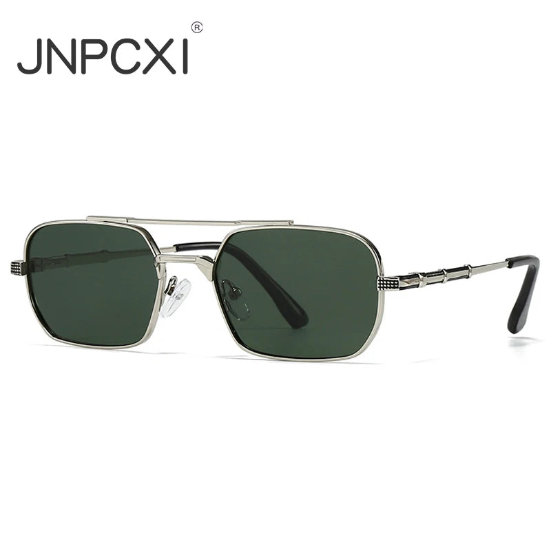 JNPCXI Polarized Fashion Rectangle Double Bridges Sunglasses Women Retro Square Rivets Men Punk Sun Glasses Shades UV400