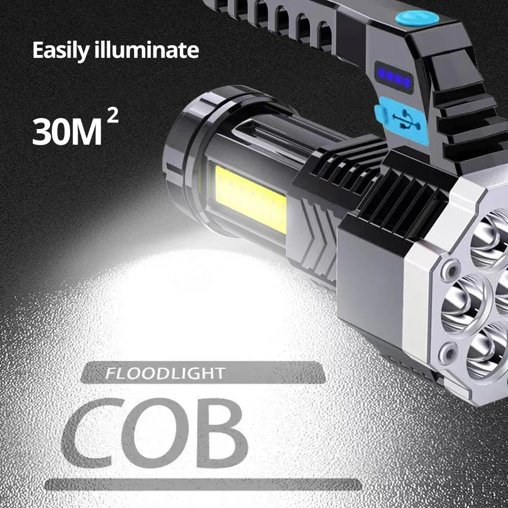 High Power Rechargeable LED Flashlight, 7-LED Camping Torch with COB Side Light