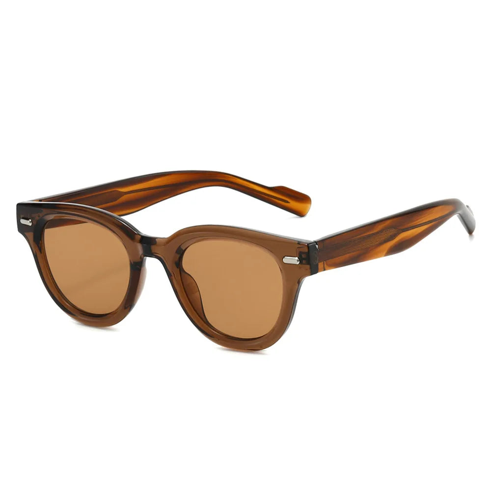 JNPCXI Cat Eye Sunglasses Women Fashion Clear Lens Frame Men Retro Rivet Punk Round Green Leopard Shades UV400 Sun Glasses
