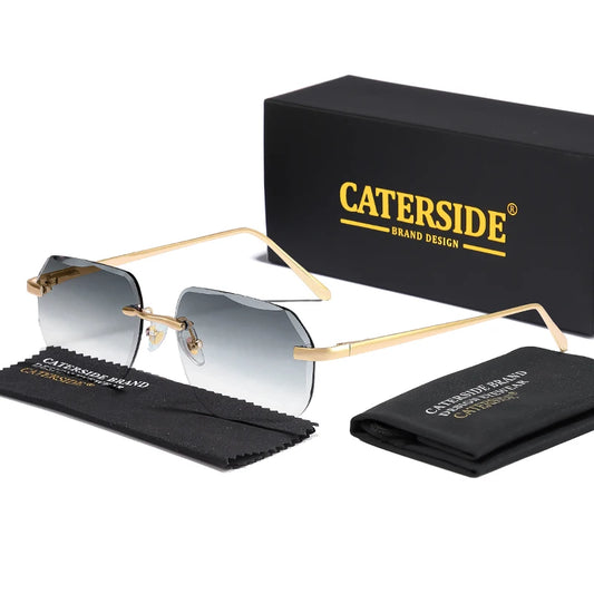 CATERSIDE Vintage Frameless Men's Sunglasses with Design Sense Lenses Metal Temple Sunglasses Women's Party Travel Sunglasses