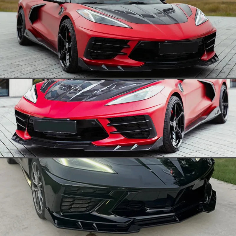 For Chevrolet Corvette C8 2 Door Z51 Stingray E-Ray 2020-2026 Car Front Bumper Lip Spoiler Splitter Glossy Black Body Kit Trims
