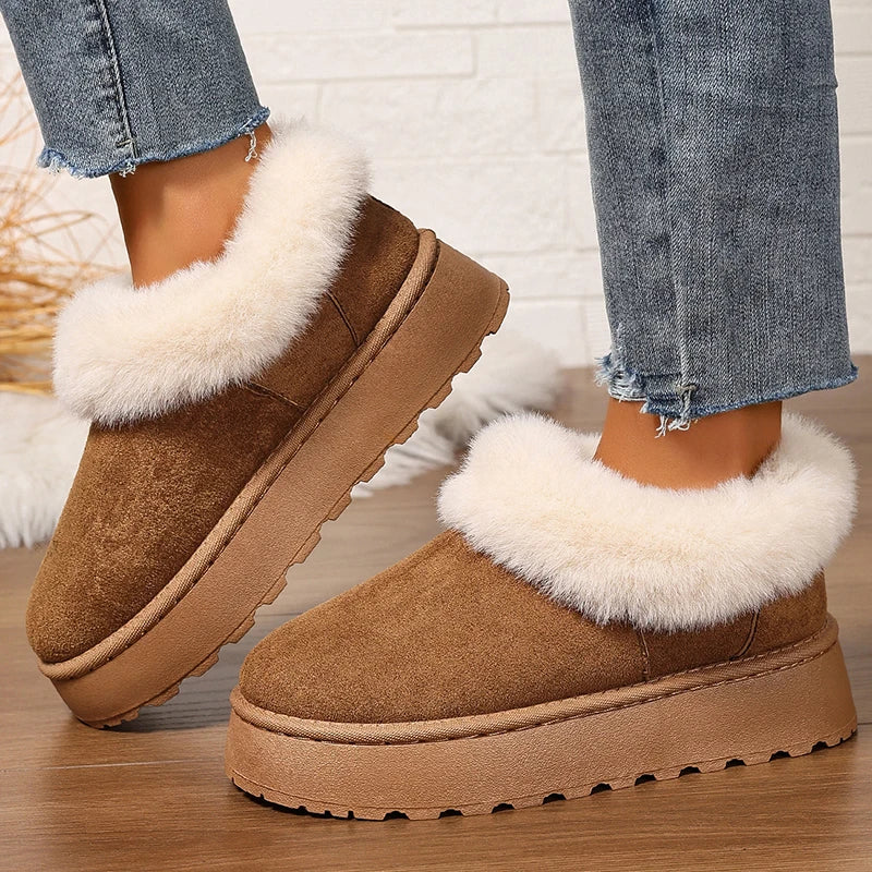 Fluffy Furry Platform Snow Boots Woman 2025 Thicken Plush Warm Winter Ankle Boots for Women Non Slip Thick Sole Cotton Shoes