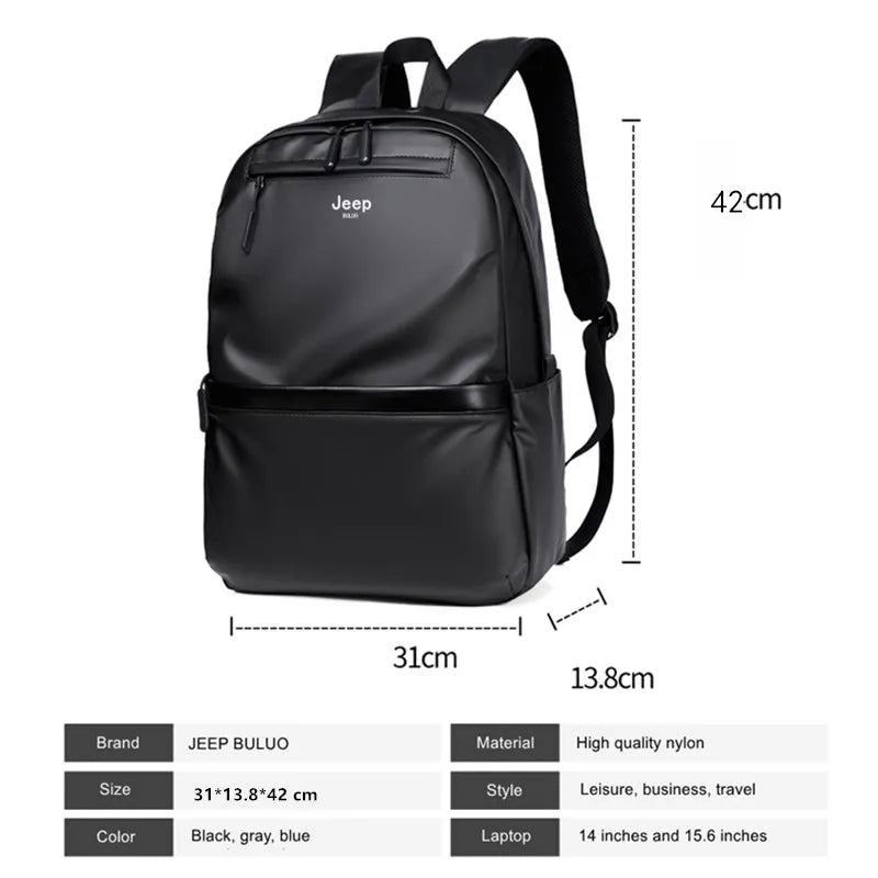JEEP BULUO Men Ultralight Backpack Soft Backpack Laptop Waterproof Travel Bag