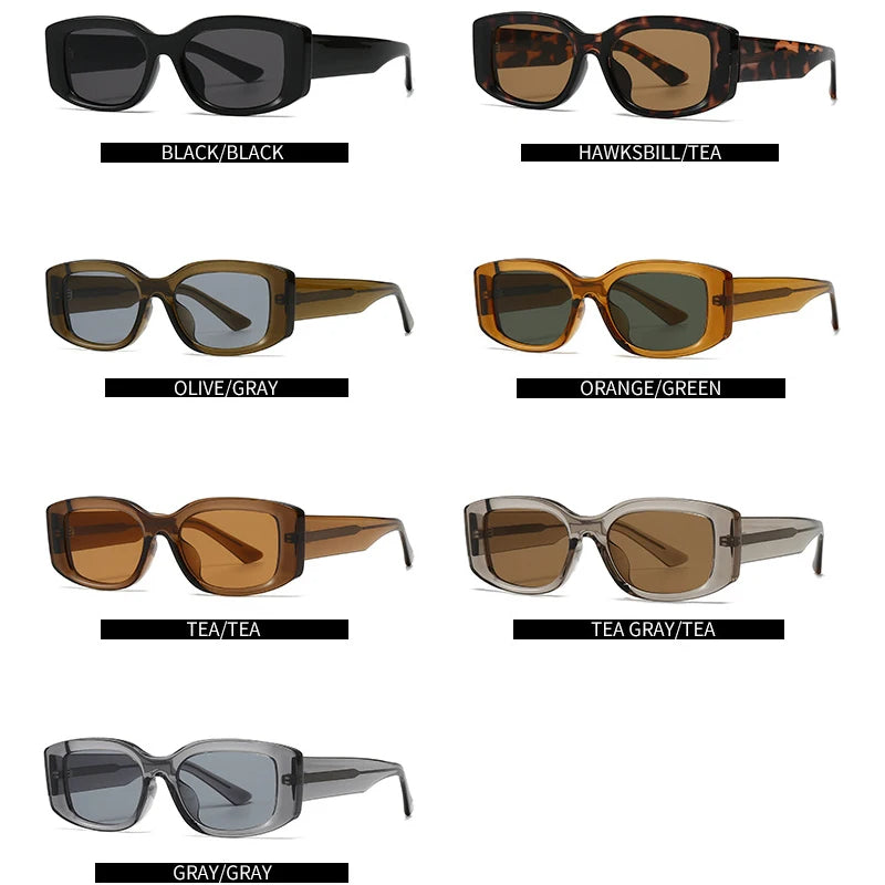 JNPCXI Fashion Square Jelly Color Women Sunglasses Shades UV400 Fashion Tea Gradient Men Punk Rivets Sun Glasses