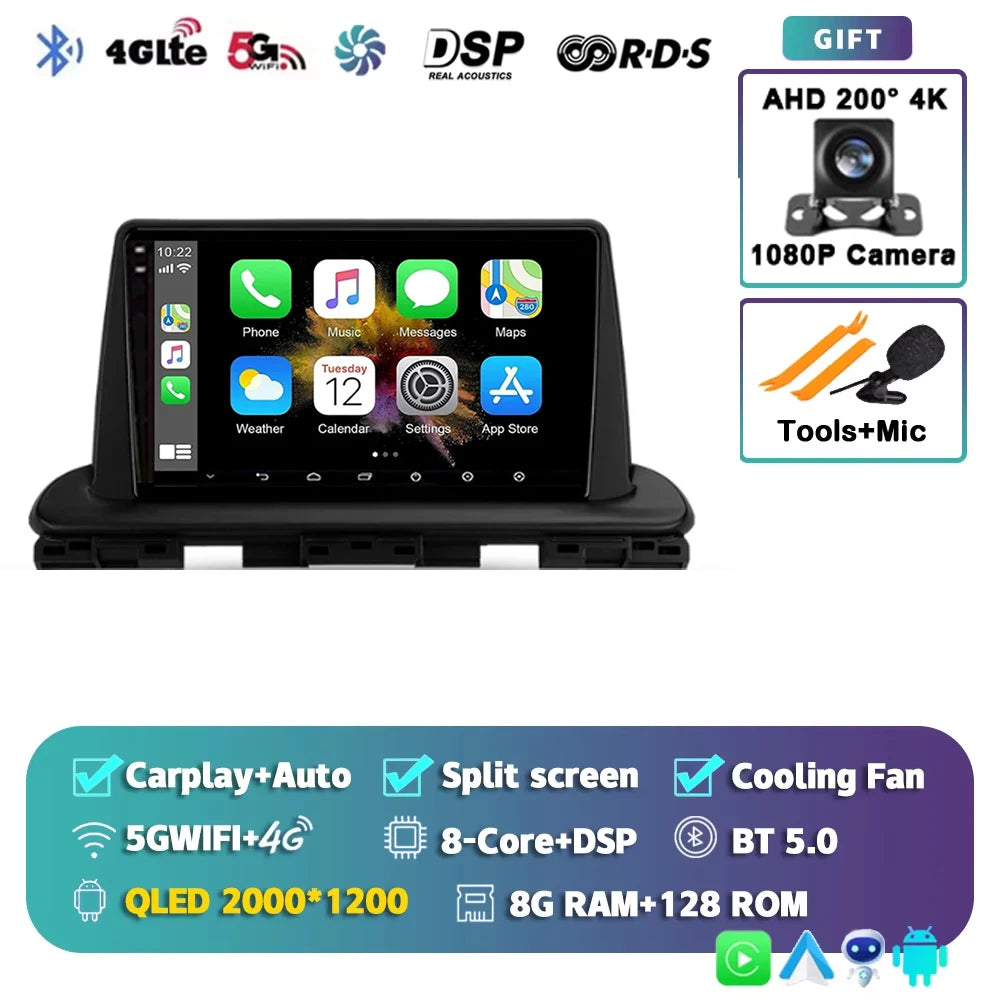 For Kia Forte Cerato 4 IV 2018 - 2021 Android 15 Carplay Auto Car Radio Multimedia Stereo Video Player GPS Navigation WIFI 4G BT