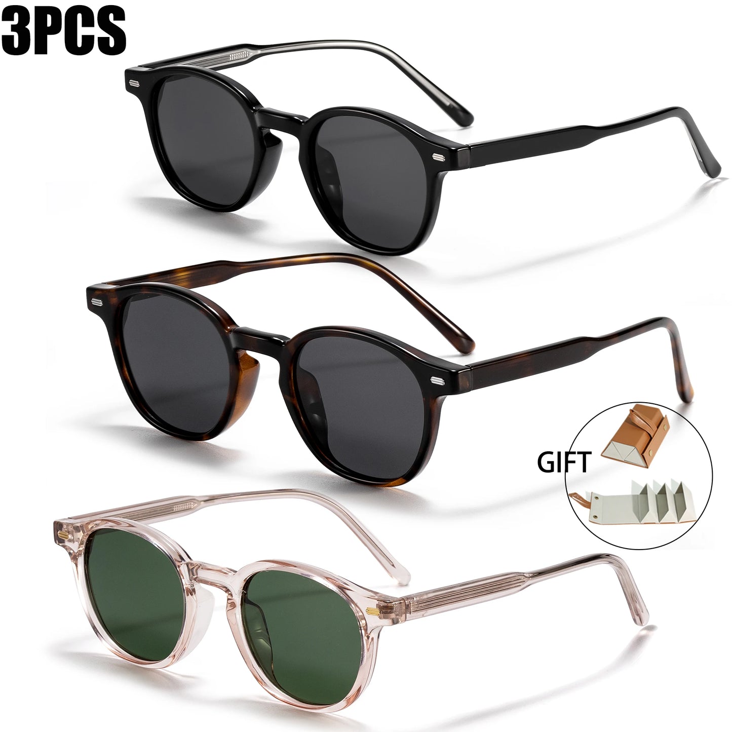 CATERSIDE Polarized Round Sunglasses Men TR Frame Core Insert Leg Sun Glasses Women Set Retro Driving Fishing Punk Eyewear UV400