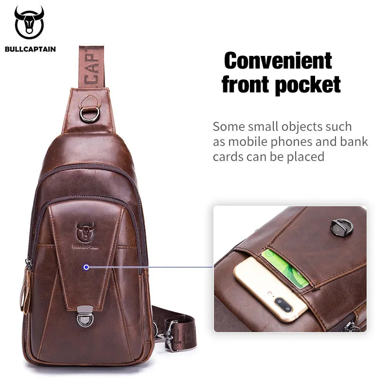 BULLCAPTAIN Genuine Leather Chest Back Pack Chest Bag Men Fashion Messenger Bag's Multifunctional Card Bages Mobile Phone Bags