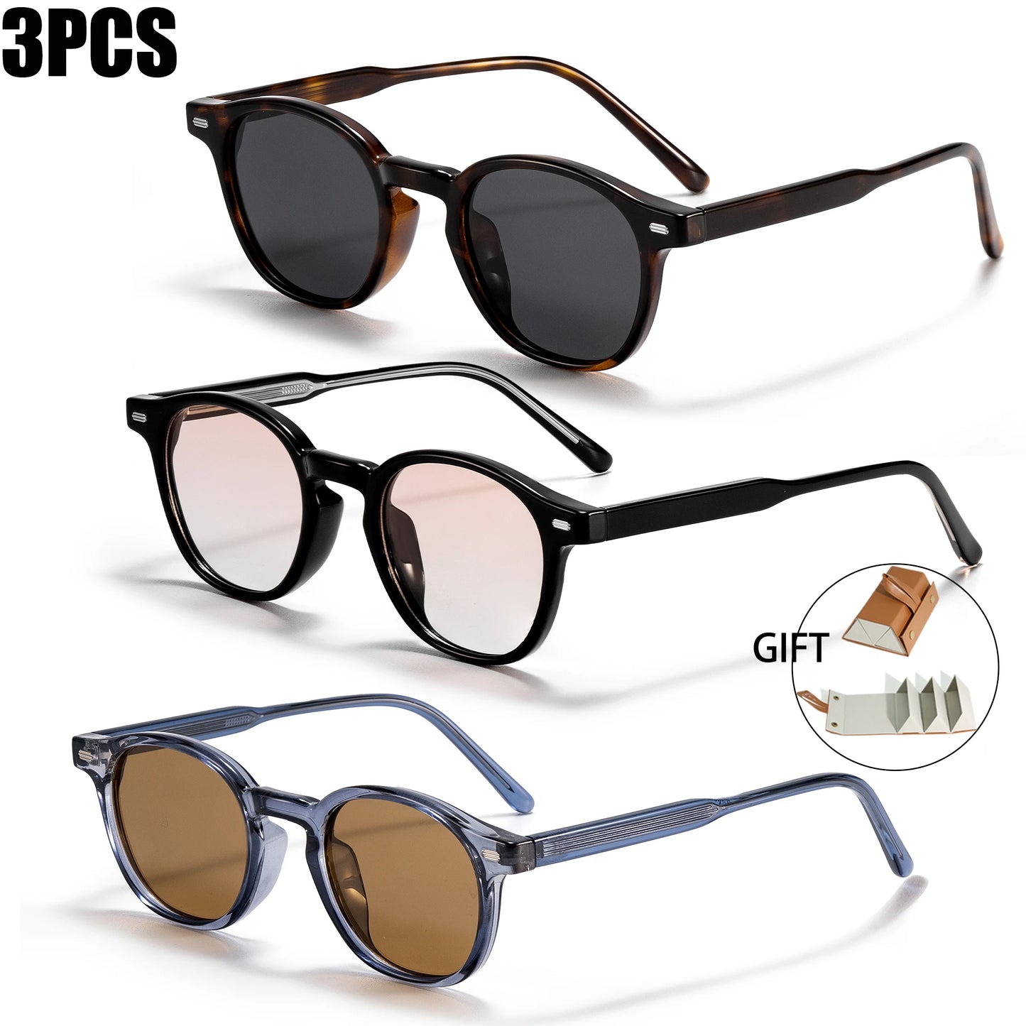 Caterside Polarized Round Sunglasses Men Punk TR Frame Core Insert Leg Retro Sun Glasses Women Set Driving Fishing Eyewear UV400