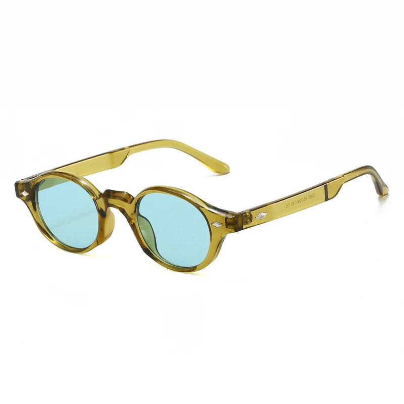 JNPCXI New Fashion Small Oval Women Sunglasses Retro Rivets Men Gray Green Shades UV400 Sun Glasses Trending Punk Sun Glasses