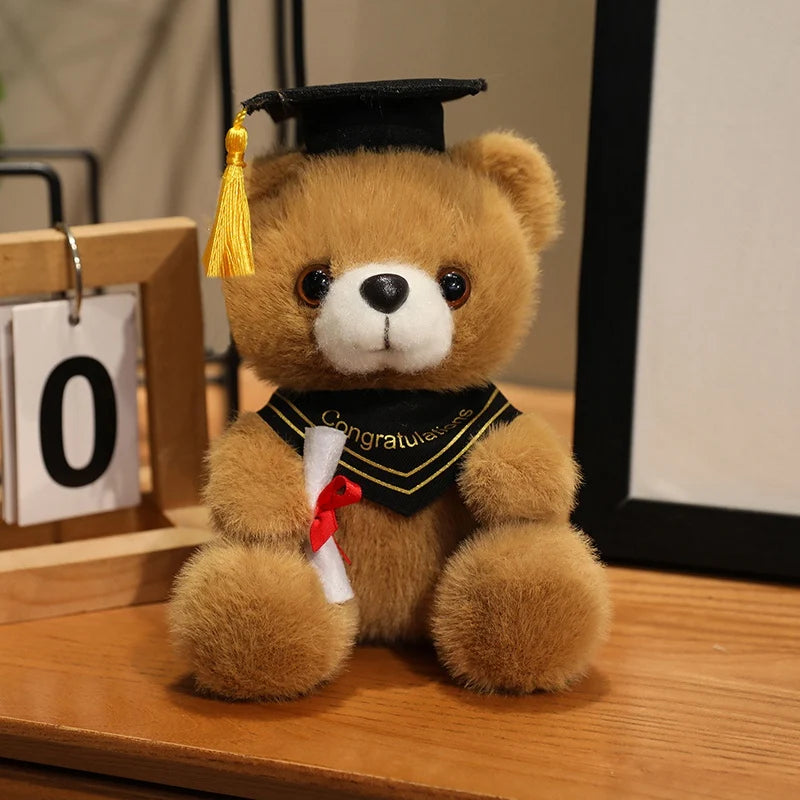 18cm Cute Doctor Cap Bear Doll Clothes Bear Stuffed Animals Plush Toys Boys Girls Students Graduation Gift Home Decoration