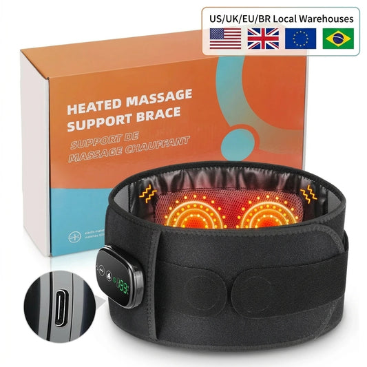 Electric Back Massager Heating Vibration Waist Support Device Lumbar Pad Waist Massage Strap for Muscle Relax Local Stock