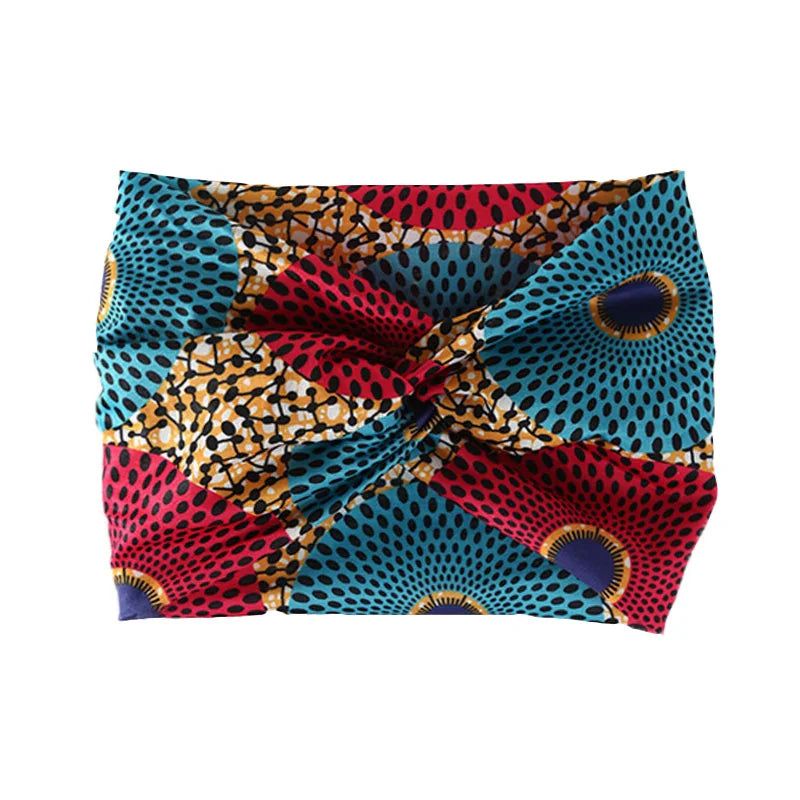 Widening high elasticity soft n skin friendly Bohemian African style printed front twisted headband