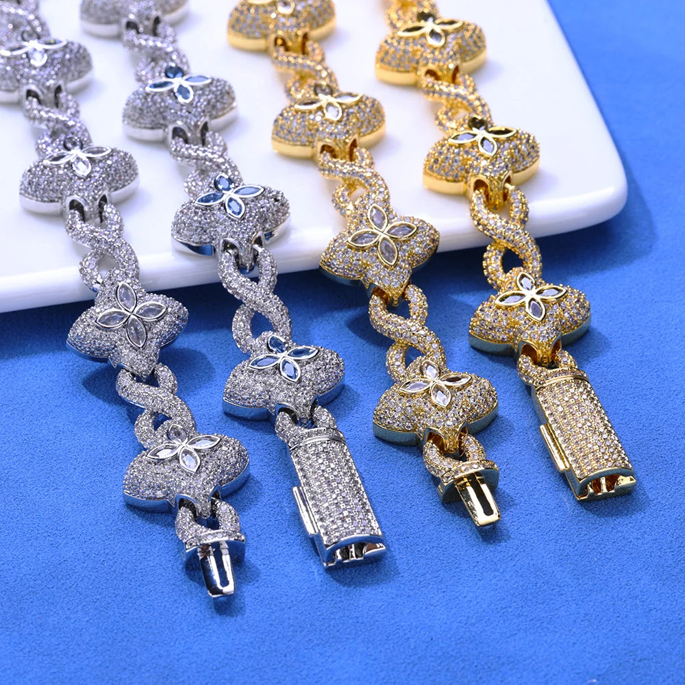 Iced Out Colorful Diamond Cuban Necklace Hip Hop 8mm Infinite Flower Cuban Chain