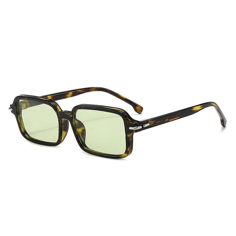 JNPCXI New Fashion Rectangle Women Square Sunglasses Retro Rivets Men Trending Green Shades UV400 Sun Glasses