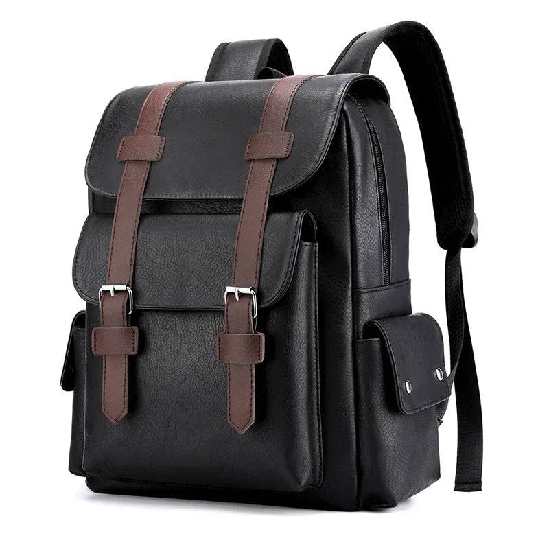 Leather Shoulder Backpack Waterproof Men Retro Casual Business Laptop Bags