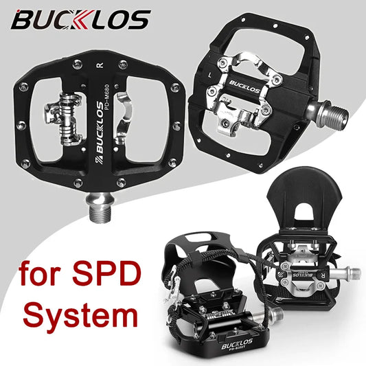 BUCKLOS Mtb Pedals Self-locking Mountain Bike Pedals for Shimano SPD Dual Function Bicycle Pedals with Toe Clips Cycling Parts