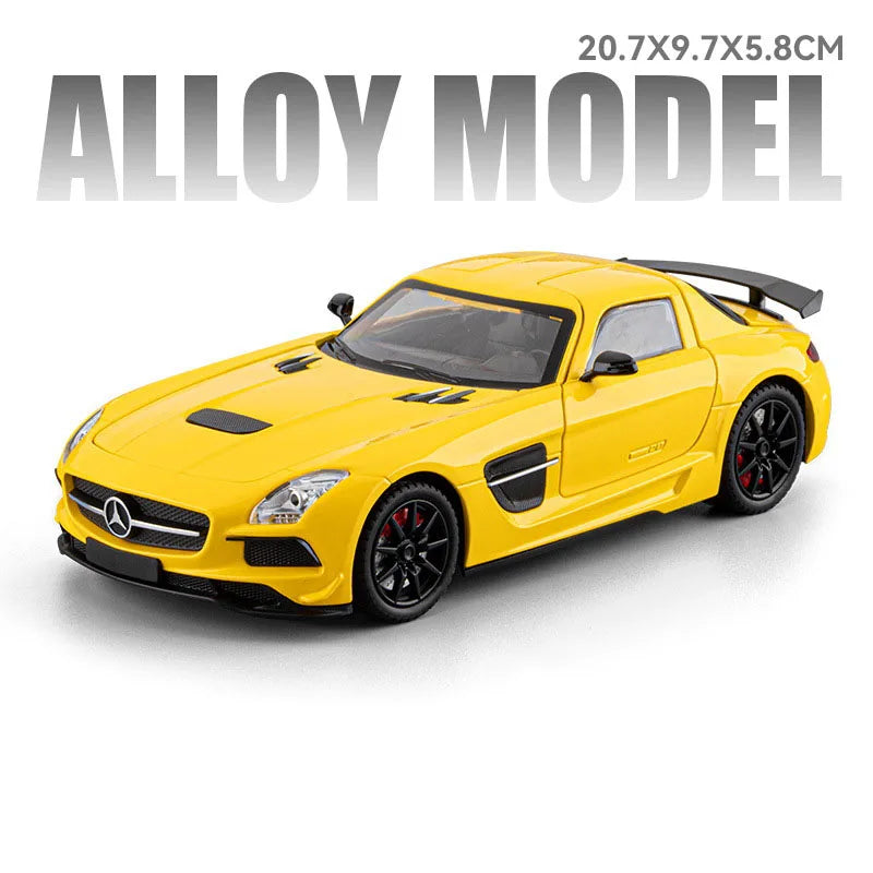 1:24 ONE SLS Alloy Sportscar Toys Model Diecast Vehice Sound Light Pull Back Doors Opened Rubber Tires for Kids Christmas Gifts