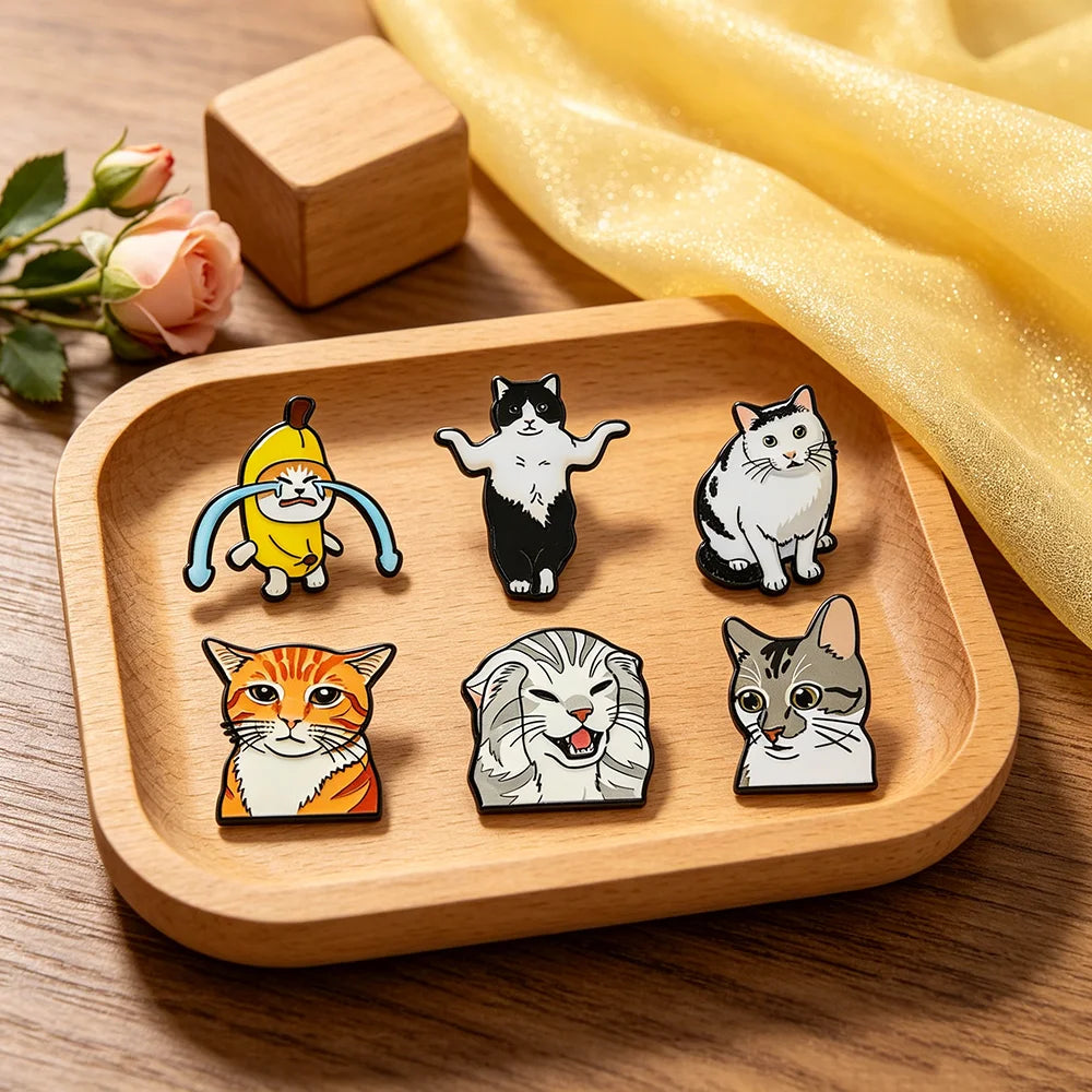 6 PCS Cartoon Anime Cat Enamel Pins Custom Japanese Anime Periphera Kawaii Cat Brooch Bag Lapel Badge Jewelry Gifts for Fans Fri