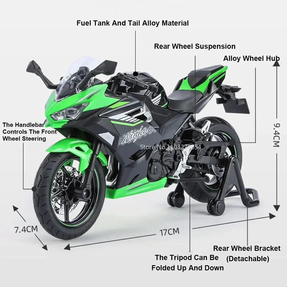 1:12 Kawasaki Z1000 Ninja 400 Alloy Diecast Motorcycle Model Toy Shock Absorption Front Wheel Steering Motorbick Boyfreiend Gift
