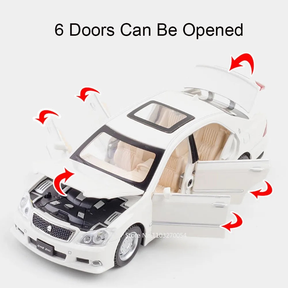 1:32 Crown Corolla Toys Model Car Diecast Alloy Vehicles Rubber Tires 6 Doors Opened Sound Light Pull Back Cars Toy for Kid Gift