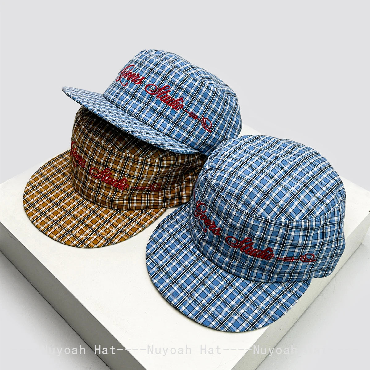 New Men Women Korean Plaid Embroidered Letters Baseball Hats Sunshade Flat Top Versatile Niche Peaked Caps ins Fashion Personal