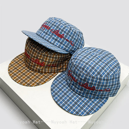New Men Women Korean Plaid Embroidered Letters Baseball Hats Sunshade Flat Top Versatile Niche Peaked Caps ins Fashion Personal