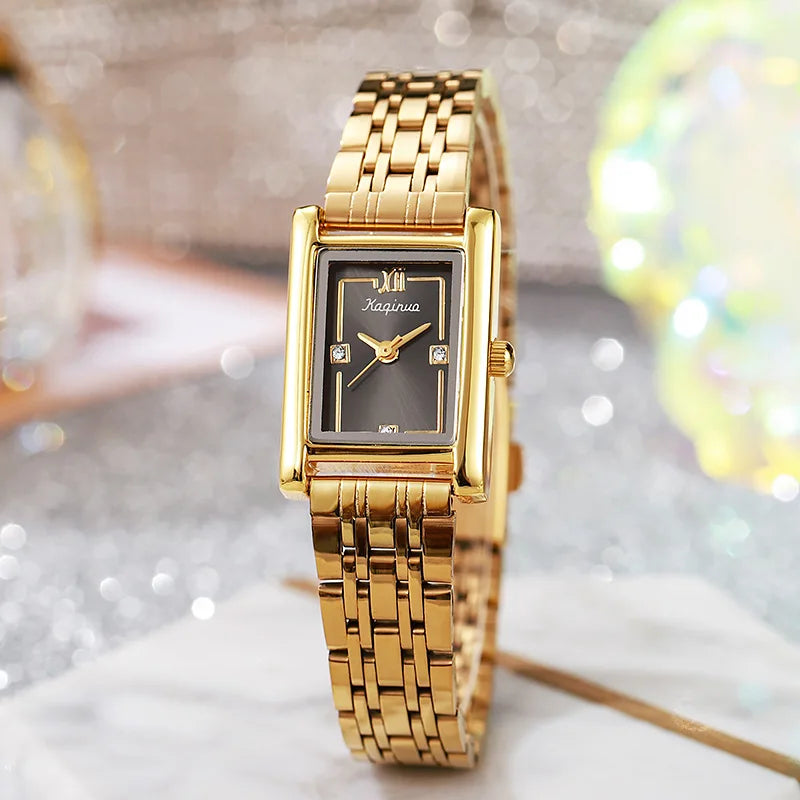 Fashion Luxury Brand Square Rhinestone Dial Quartz Watch Gold Woman Steel Strap Wristwatch Ladies Clock Relogio Montre Femme