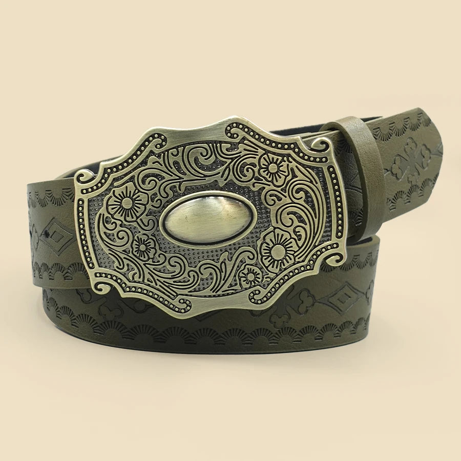 Vintage Royal Style Women's Fashion Belt with Floral Pattern Alloy Buckle - Perfect for Daily Commute and Holiday Casual Accesso