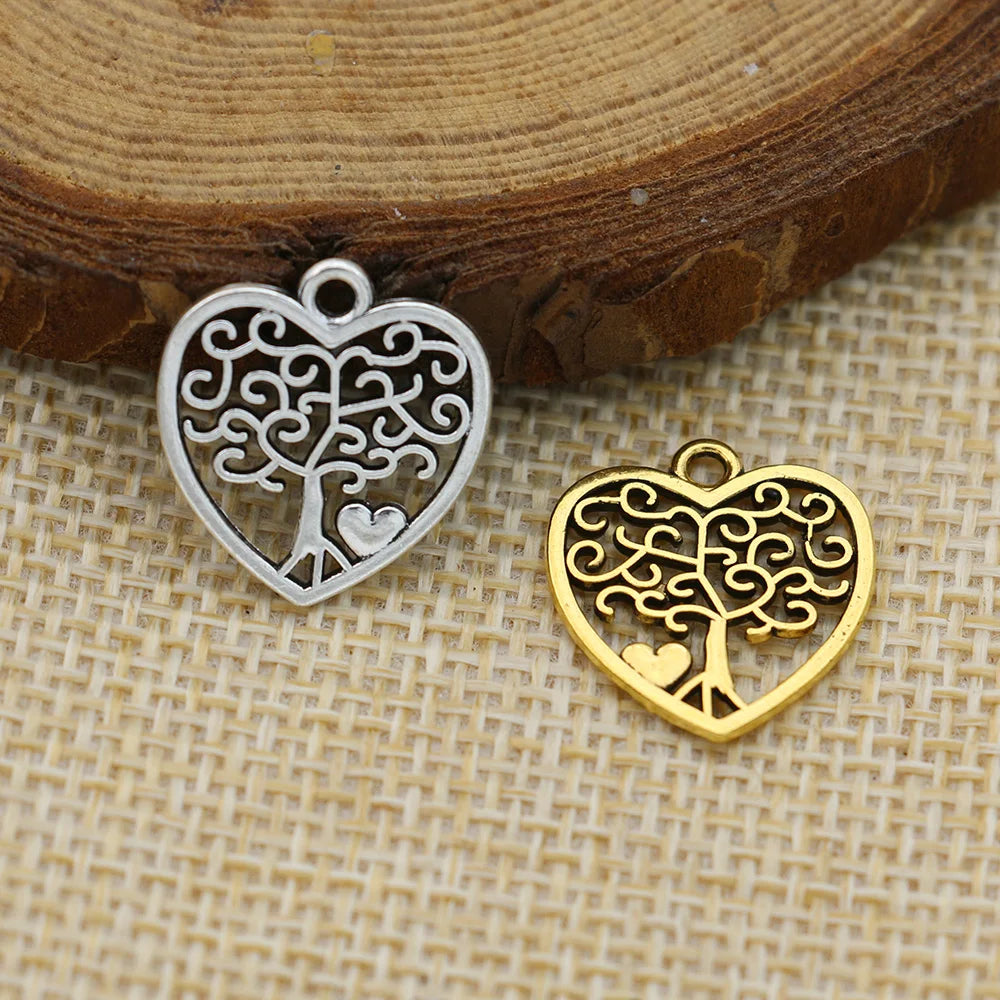 10Pcs Antique Silver Plated Tree of life Heart Charm Pendants Jewelry Accessories Making Bracelet DIY 18X16mm