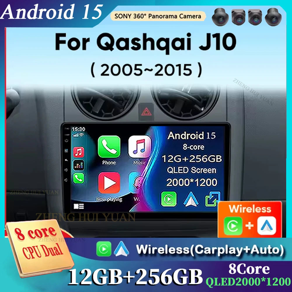 Android 15 Car Radio For Nissan Qashqai J10 2005 2006 2008 2010 2012 2014 2015 Wireless Android Auto Carplay Multimedia Player 2