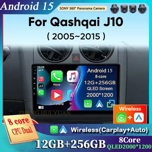 Android 15 Car Radio For Nissan Qashqai J10 2005 2006 2008 2010 2012 2014 2015 Wireless Android Auto Carplay Multimedia Player 2