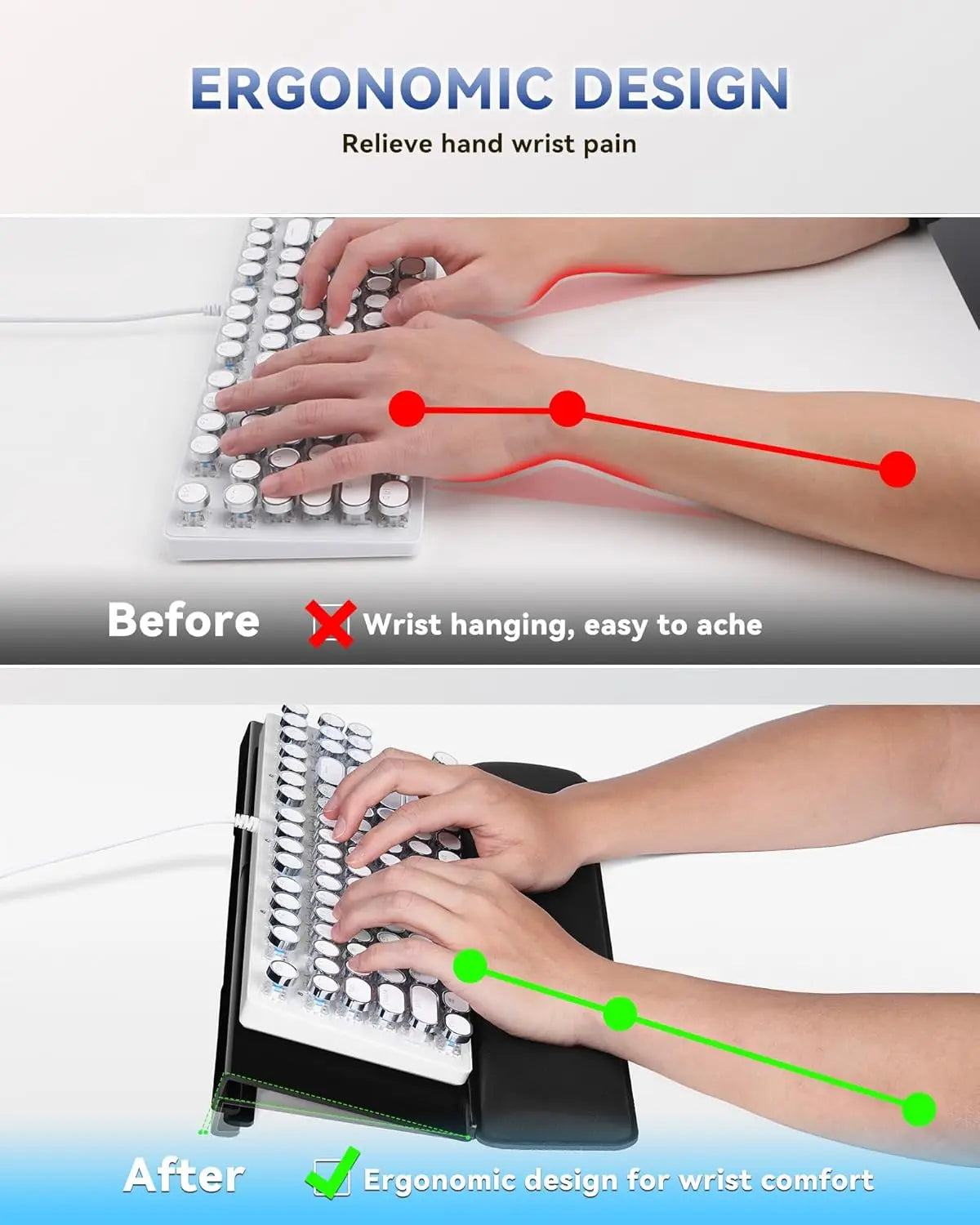 Computer Keyboard Stand for Desktop, 2-Level Height Adjustment Keyboard Wrist Rest, Non-Slip Key Board Riser Pad for Desk