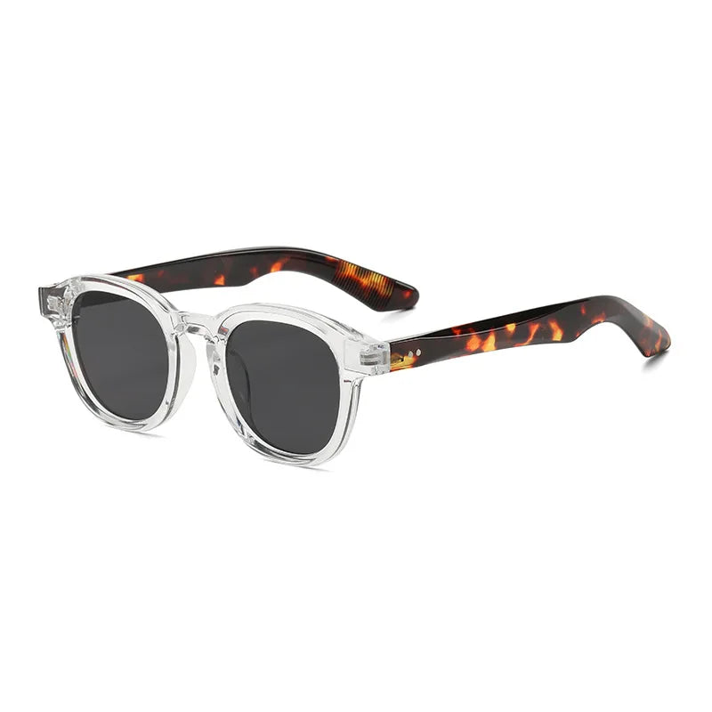 JNPCXI Retro Rivets Polarized Men Round Sunglasses Fashion Black Blue Trending Shades UV400 Women Clear Frame