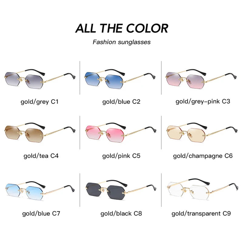 JNPCXI New Rectangle Rimless Sunglasses Retro Punk Gradient Shades UV400