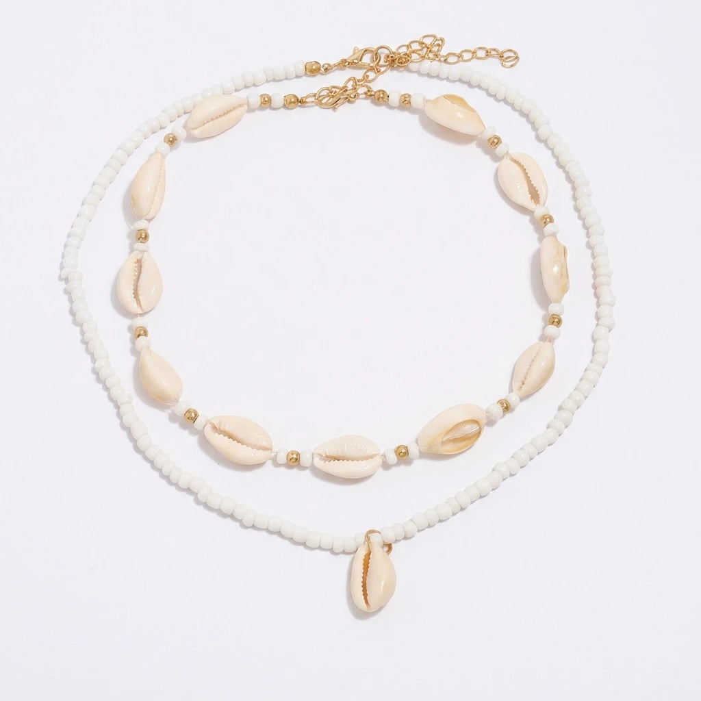 Summer Ocean Shell Seed Beaded Necklace Set Women Beach Vacation Choker Collar Jewelry Accessories Gifts