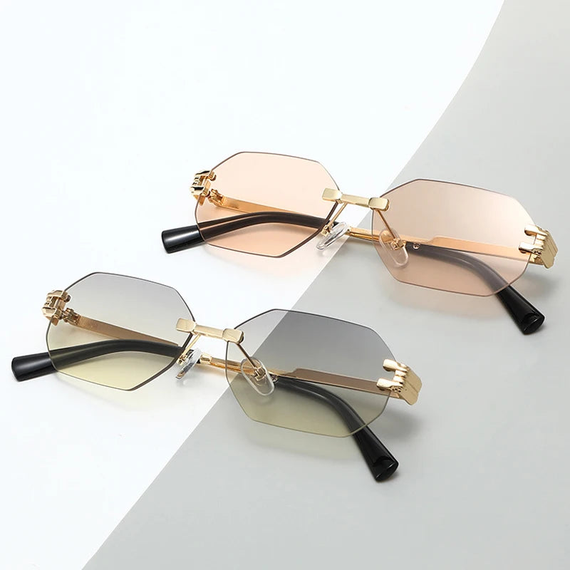 JNPCXI New Fashion Rimless Square Sunglasses Women Men Vintage Gradient Polygon Shades Trendy Luxury Brand Design Sun Glasses