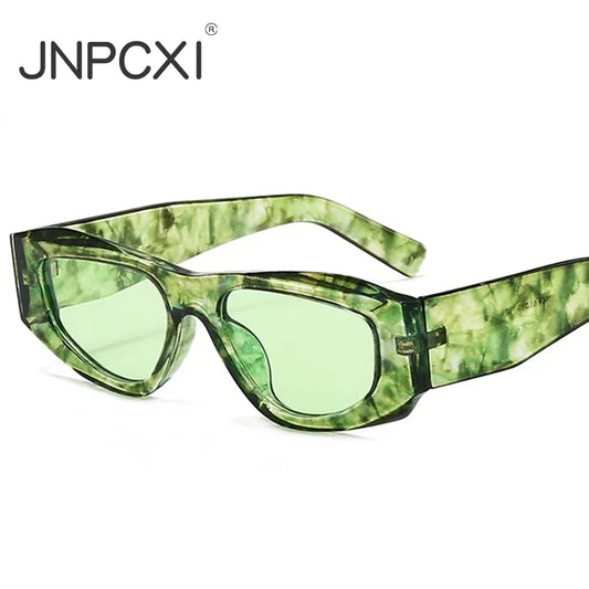 JNPCXI New Polygon Square Sunglasses Women Fashion Green Shades UV400 Retro Men Outdoor Sun Glasses