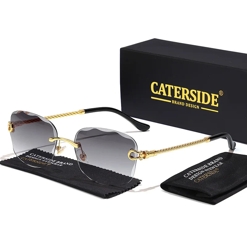 CATERSIDE Retro Sunglasses Men Brand Designer Rimless Gradient Lens Women Sun Glasses Shades Ladies Fashion Party Eyeglasses