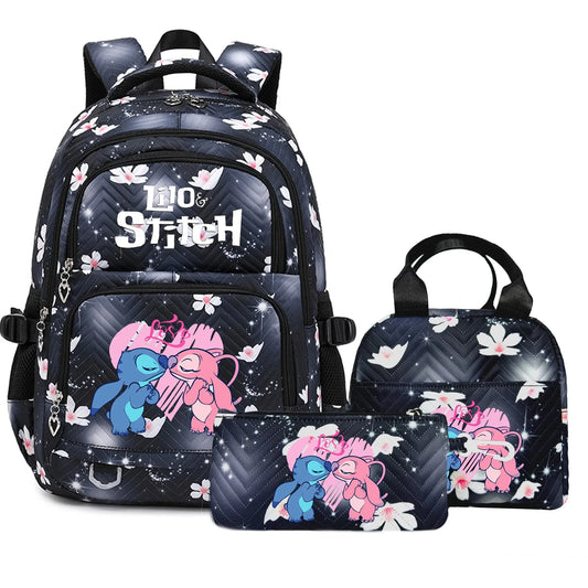 3PC Black Lilo Stitch XL Backpack Lightweight School Student Travel Lunch Bag 07