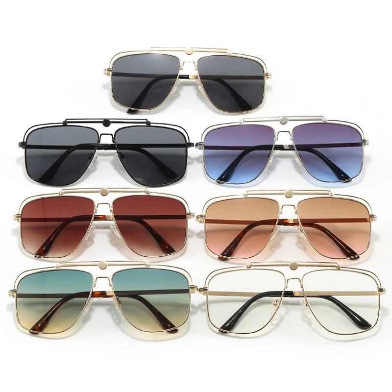 JNPCXI New Vintage Double Bridges Metal Pilot Sunglasses Women Popular Punk Outdoor Driving Men Sun Glasses